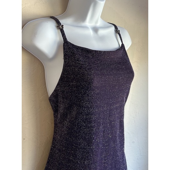 Vintage Y2K All That Jazz Maxi Formal Dress M Purple Glitter Butterfly Prom Slip - Picture 2 of 12
